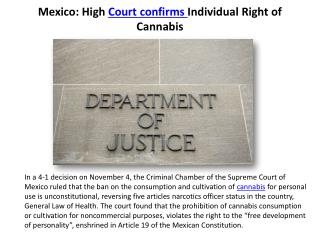 Mexico: High Court confirms Individual Right of Cannabis