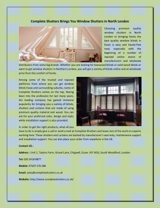 Complete Shutters Brings You Window Shutters in North London