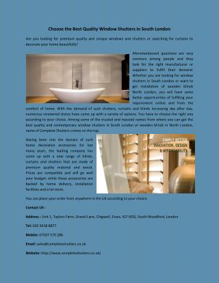 Choose the Best Quality Window Shutters in South London