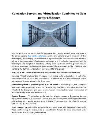 Colocation Servers and Virtualization Combined to Gain Better Efficiency