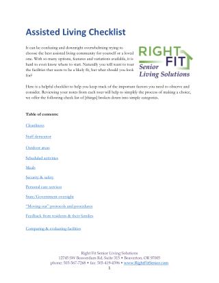 Assisted Living Checklist