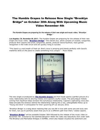 The Humble Grapes to Release New Single “Brooklyn Bridge” on October 30th Along With Upcoming Music Video November 4th