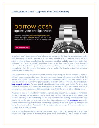 Loan Against Watches – Approach Your Local Pawnshop
