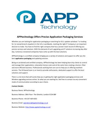 APPtechnology Offers Precise Application Packaging Services