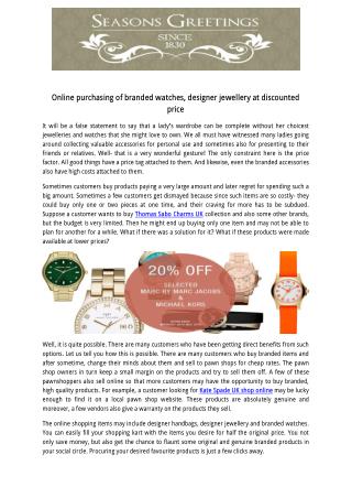 Online purchasing of branded watches, designer jewellery at discounted price
