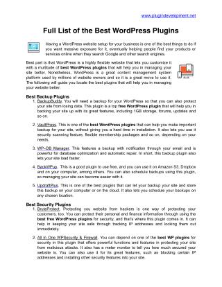 Full List of the Best WordPress Plugins