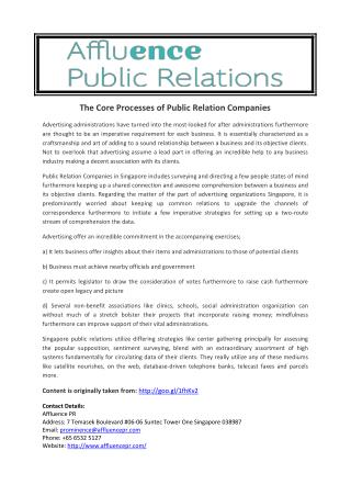 The Core Processes of Public Relation Companies
