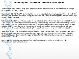 University Hall Co-Op Goes Green With Solar System