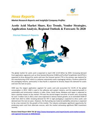 Acetic Acid Market Share, Key Trends, Vendor Strategies, Application Analysis, Regional Outlook & Forecasts To 2020