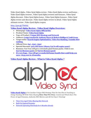Video Synd Alpha review in detail and (FREE) $21400 bonus