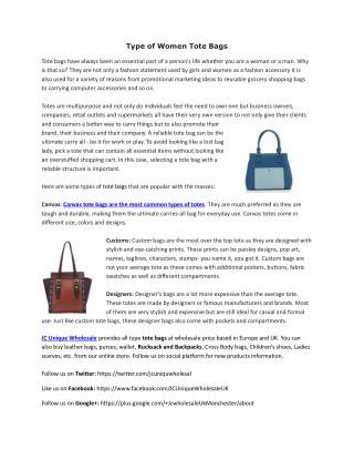 Type of Women Tote Bags