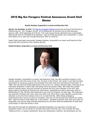 2016 Big Sur Foragers Festival Announces Grand Chef Dinner