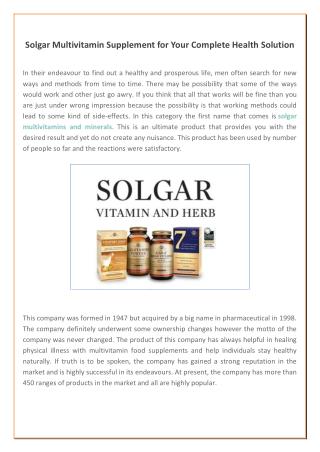 Solgar multivitamin supplement for your complete health solution