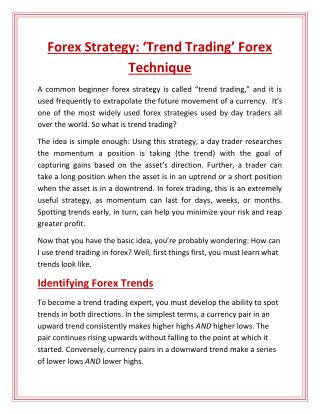 Forex Strategy: Trend Trading Forex Technique