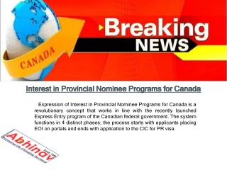 Interest in Provincial Nominee Programs for Canada