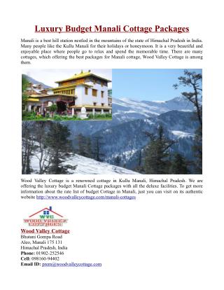 Luxury Budget Manali Cottage Packages