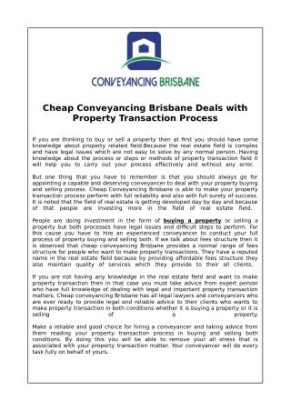 Cheap Conveyancing Brisbane Deals with Property Transaction Process