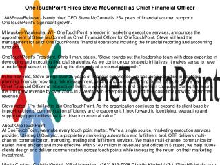 OneTouchPoint Hires Steve McConnell as Chief Financial Officer