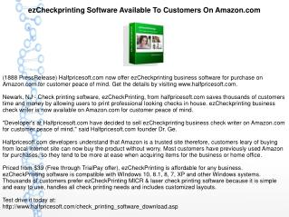 ezCheckprinting Software Available To Customers On Amazon.com