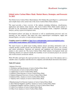 Active Carbon Filters Mask Market Opportunities, Trends and Challenges 2015
