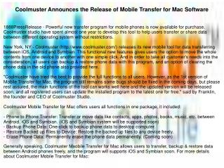 Coolmuster Announces the Release of Mobile Transfer for Mac Software