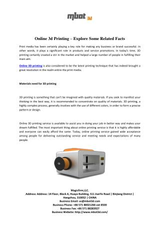Online 3d Printing – Explore Some Related Facts