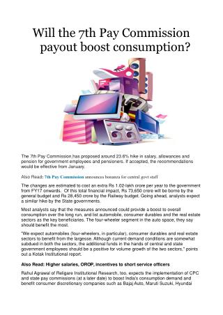 Will the 7th Pay Commission payout boost consumption?