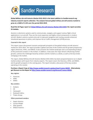 World Military Aircraft Avionics Market to Grow 2.14% CAGR to 2019 Says a New Research Report