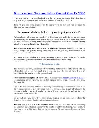 What You Need To Know Before You Get Your Ex Wife!
