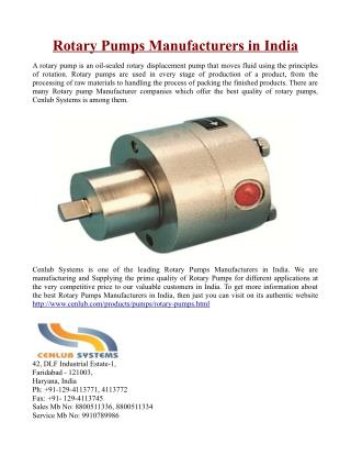 Rotary Pumps Manufacturers in India