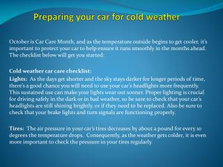 Preparing your car for cold weather