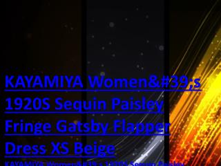 KAYAMIYA Women&#39;s 1920S Sequin Paisley Fringe Gatsby Flapper Dress XS Beige