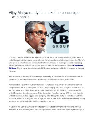 Vijay Mallya ready to smoke the peace pipe with banks