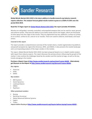 Global Missile Market Growth to 2019 Forecasts and Analysis Report
