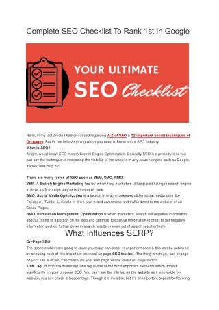 Complete SEO Checklist To Rank 1st In Google 2015