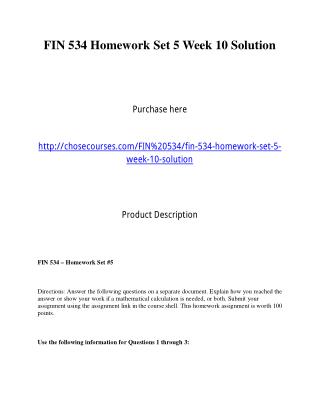 FIN 534 Homework Set 5 Week 10 Solution