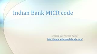 MICR code for Indian bank