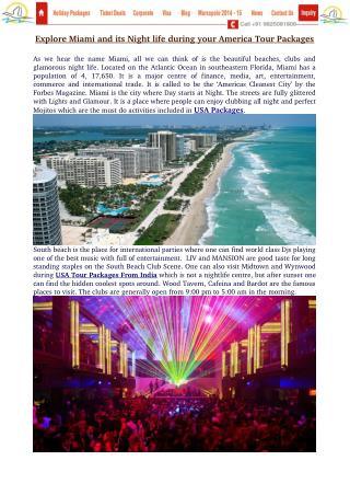 Explore Miami and its Night life during your America Tour Packages