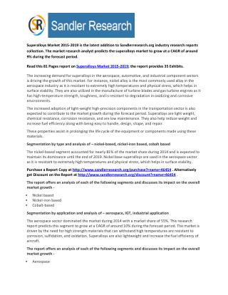 Superalloys Market Growth to 2019 Forecasts and Analysis Report