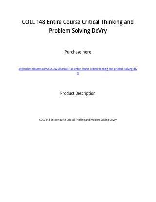 COLL 148 Entire Course Critical Thinking and Problem Solving DeVry