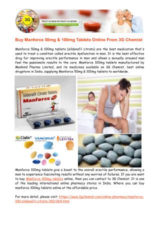 Buy Manforce 100mg & 50mg Tablets Online From 3G Chemist