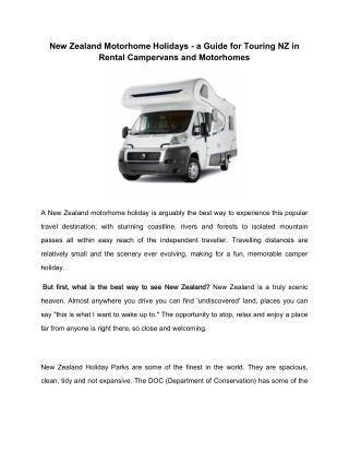 New Zealand Motorhome Holidays