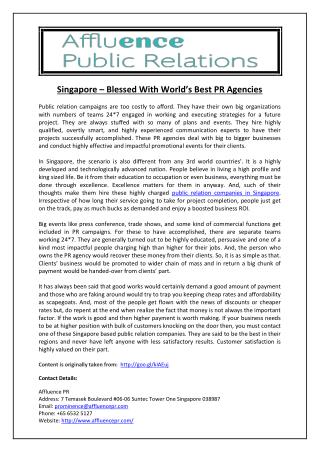 Singapore – Blessed With World’s Best PR Agencies
