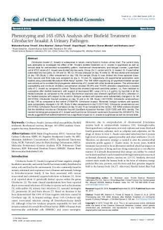 Phenotyping and 16S rDNA Analysis after Biofield Treatment on Citrobacter braakii: A Urinary Pathogen