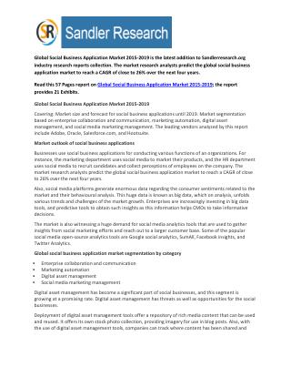 2019 World Social Business Application Industry by Market Size, Trends, Drivers and Growth Opportunities Analysis and Fo