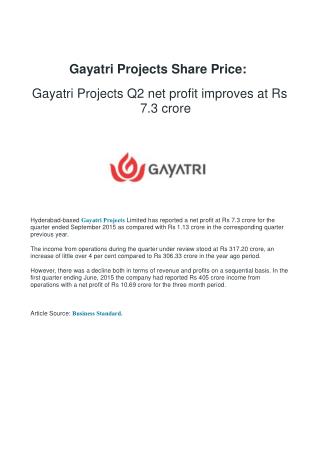 Gayatri Projects Share Price: Gayatri Projects Q2 net profit improves at Rs 7.3 crore