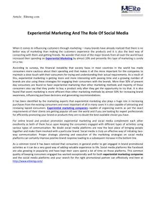 Experiential Marketing And The Role Of Social Media