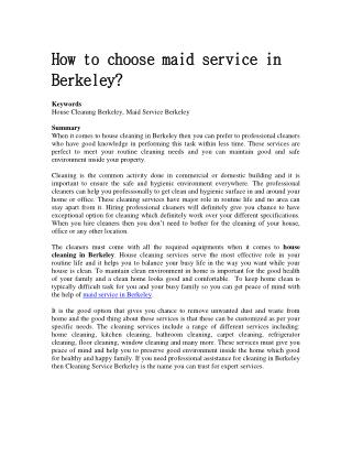How to choose maid service in Berkeley?