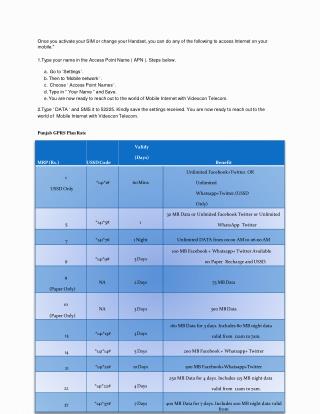 GPRS Plan Rate Prepaid Mobile