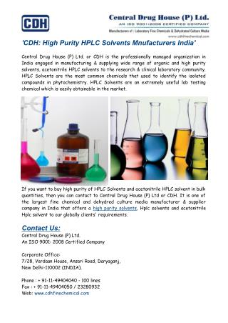 High Purity HPLC Solvents Manufacturers India